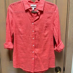J Crew Women's Coral Linen Long Sleeve Shirt 00